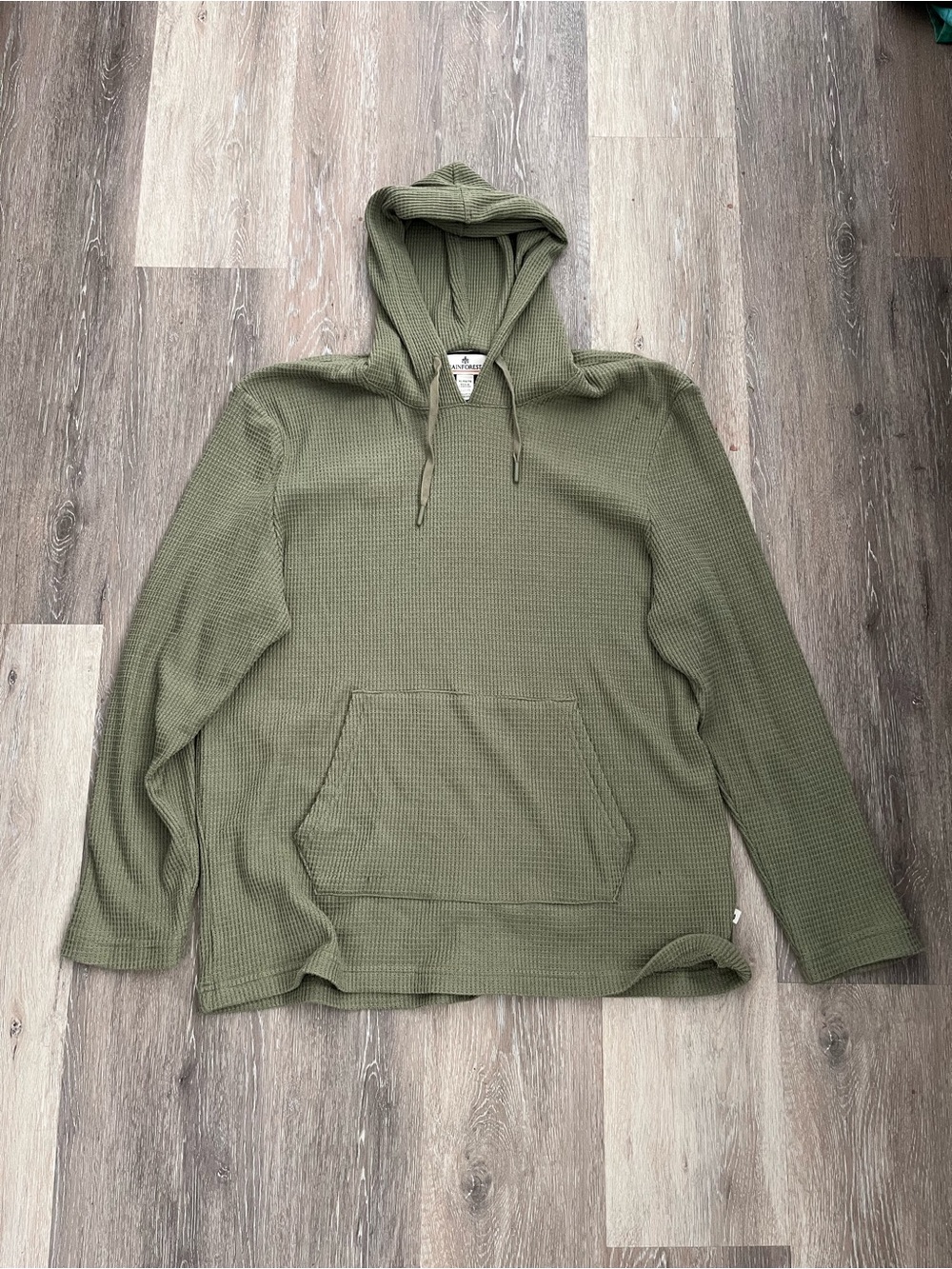 Rainforest Mens XL Olive Green Waffle Knit Thermal Hoodie Pullover Stretch